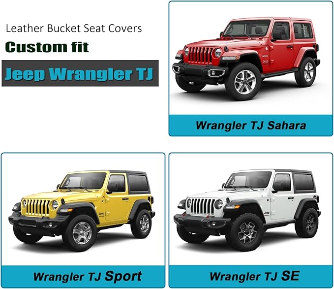 GIANT PANDA Front Car Seat Cover for Jeep Wrangler TJ (1997-2006),Leather Bucket Seat Covers Custom Fit Jeep Accessories (Black) 2-Pack