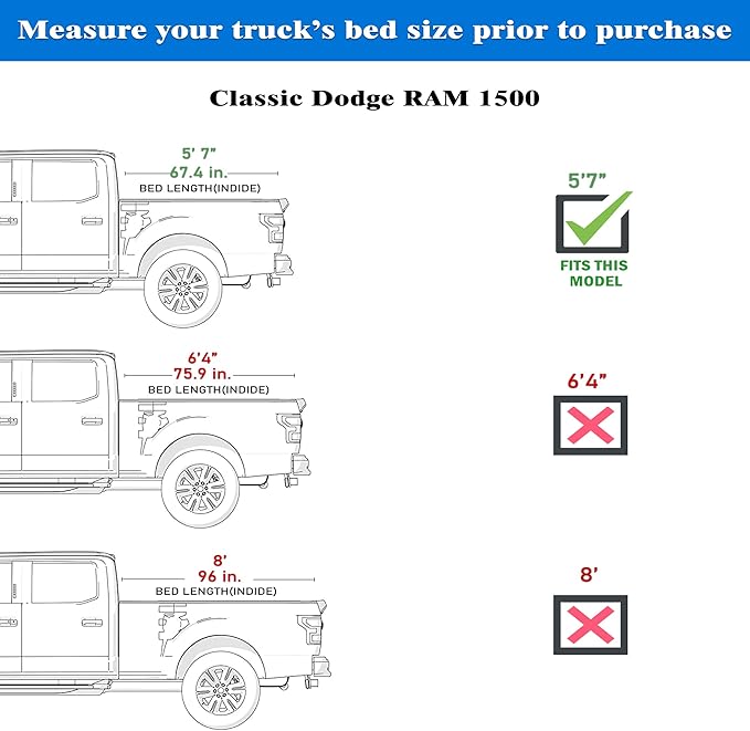 Hard Folding Truck Bed Tonneau Cover|HTF011|Fits 2009-2026 Dodge Ram 1500 5' 7" Bed Without Ram Box (67.4")