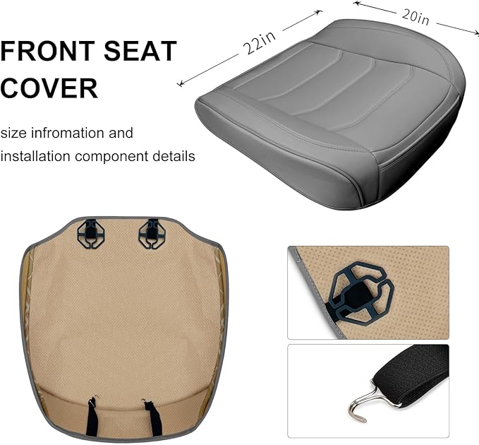 Car Seat Cover for Luxury & Comfort - PU Leather, Anti-Slip, Full Wrap Protection with Storage Pocket for Bottom Cushion - Universal Fit for 95% of Vehicles (Gray,2 Piece)
