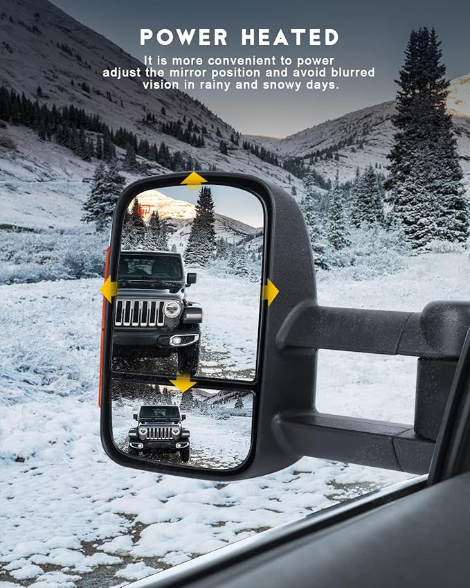 OCPTY Power Heated Towing Mirror Fit For Cadillac Escalade 2003-2006 For Chevy Avalanche 1500 2003-2006 Power Adjusted Heated Turn Signal Light Black Housing Textured Driver & Passenger Side