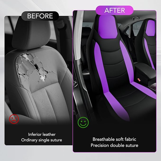 Road Comforts Car Seat Cover, Leather Car Seat Covers, Automotive Low Back Car Seat Covers, Airbag Compatible, Universal Fit for Most Cars (Purple)