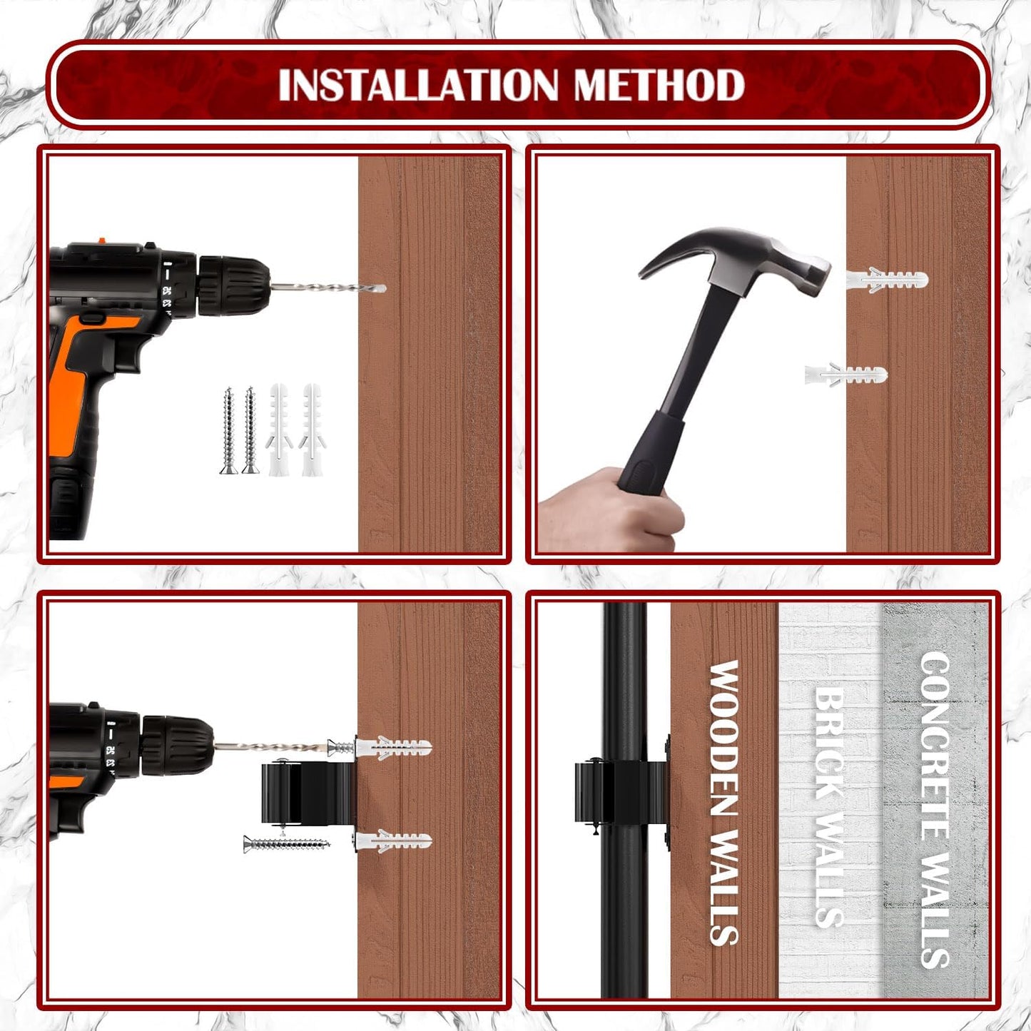 3-H Broom Holder Wall Mount 8 Pack, Mop and Broom Holder for Garage Garden Shed Storage System Laundry Room Home Kitchen Organization (Black)