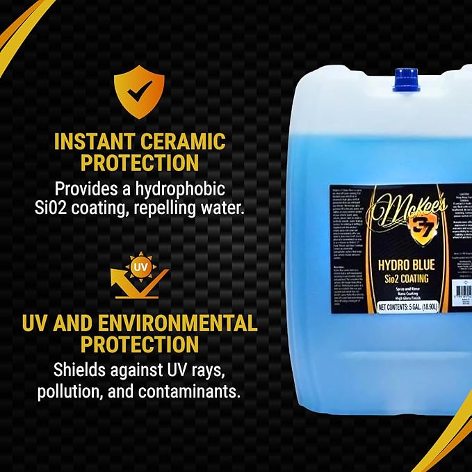 McKee's 37 - Hydro Blue SiO2 Coating | Ceramic Coating for Cars, Easy Protection & Shine Spray for Paint, Glass, Wheels, Chrome & Trim (5 gal)