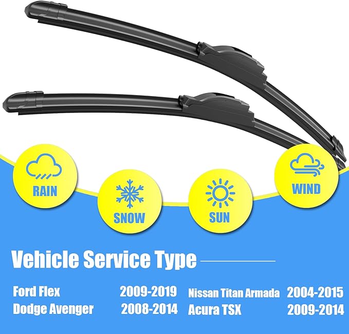 Gavimnal® 24"+22" Silicone Wiper Blades Replacement For Ford Flex 2009-2019/Dodge Avenger 2008-2014/Nissan Titan Armada 2004-2015/Acura TSX 2009-2014,All-Season Front Windshield Wiper Blades(Set of 2)