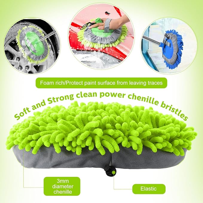 Layhit 5 Pcs Car Wash Mitt Set, Brush Not Included, Microfiber Mitt Cleaning Car Truck Washing Tools Kit RV Pickup Chenille Scratch Replacement (Royal Blue and Green)