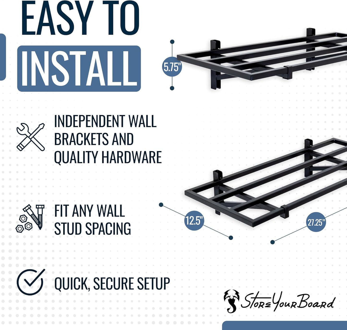 StoreYourBoard 2-Pack Heavy Duty Wall Shelves – Wall-Mounted Garage Storage Shelving and Organization for Sheds, Closets, or Utility Rooms – Holds 200 lbs, 1ft x 2ft, Black
