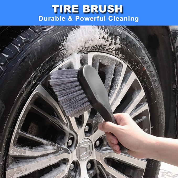 NIKCOSMK 10Pcs Wheel Brush Kit for Cleaning Wheel and Tire, Wheel and Rim Brush, Car Detailing Brushes, Tire Brush, Bendable & Durable Car Wheel Rim Cleaner Brush Set,Car Cleaning Brush Supplies Kit