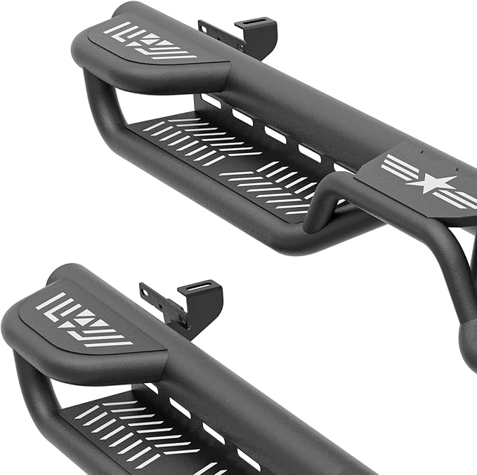 Three Raised Steps Running Boards (Wheel to Wheel Side Steps) Compatible with 2020 2021 2022 2023 2024 2025 Jeep Gladiator JT 4 Door, Bed Access Nerf Bars, Bolt-on Rock Sliders Rail