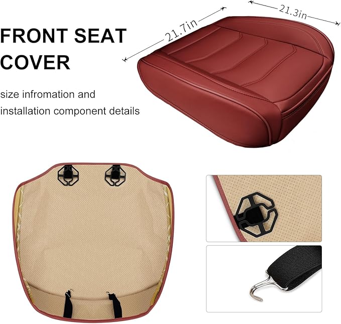 Car Seat Cover for Luxury & Comfort - PU Leather, Anti-Slip, Full Wrap Protection with Storage Pocket for Bottom Cushion - Universal Fit for 95% of Vehicles (Dull-red,1 Piece)