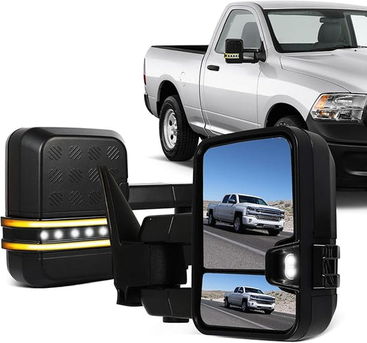 ECCPP Towing Mirrors Tow Mirrors Compatible With 2003-2006 For Chevy For Silverado 2003-2006 For GMC For Sierra Left Right Side With Power Heated Turn Signal Light Clearance light Black Texture
