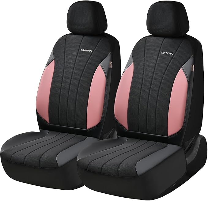Coverado Automotive Seat Covers Front Seats, Luxury Car Seat Covers, Leather Seat Covers 2-Pack, Mesh Design, Pink Driver Seat Protectors, Universal Fit for SUVs, Trucks, Sedans