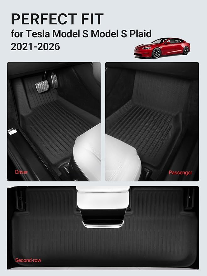 BASENOR 2026 7PCS Floor Mats for Tesla Model S Model S Plaid 3D Material Cargo Liners All-Weather Car Mats Anti-Slip Trunk Mat Model S Accessories Custom Fit 2021-2026