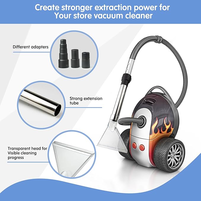 Universal Clear Vacuum Extraction Accessory Compatible with All Shop Vac Extractor, Wet Dry Vacuum Cleaner Attachments for Upholstery & Carpet Cleaning & Car Detailing