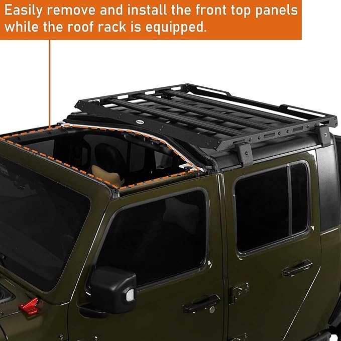 Hooke Road Gladiator JT Roof Rack Off-Road Cargo Management Storage Rooftop Luggage Carrier Cargo Basket for 2020 2021 2022 2023 2024 2025 Jeep Gladiator JT Hardtop Only