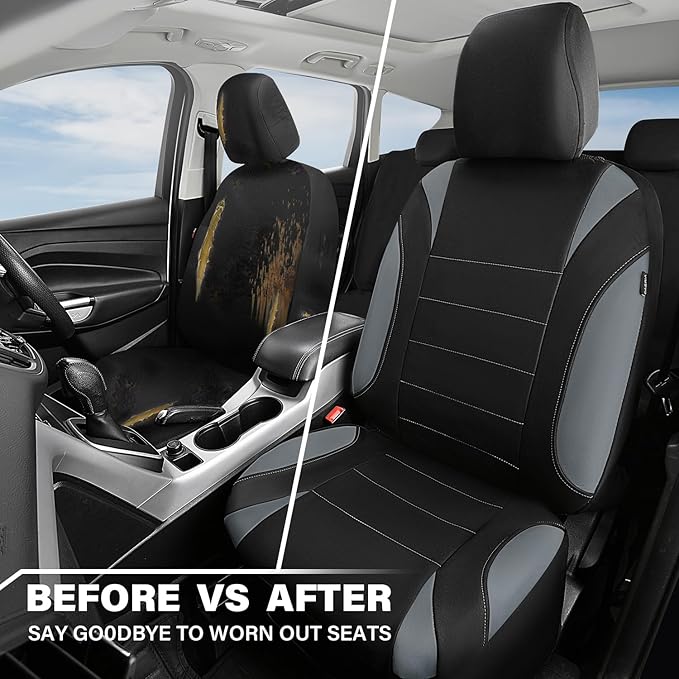 CAR PASS Waterproof Car Seat Covers Front Seats Only with 5mm Composite EVA, Neoprene Car Seat Cover with Separate Headrest Cover, Quick Setup Universal Fit for Car SUV Trucks,Airbag Compatible（Gray