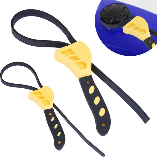 2 PCS Strap Wrench Plumbing, Rubber Strap Wrench, 24 Inch & 19.7 Inch Oil Filters Strap Wrenches, Water Filter Wrenches, Adjustable Rubber Jar Opener for Water Filters, Plumbing,Sink, Faucet (Yellow)