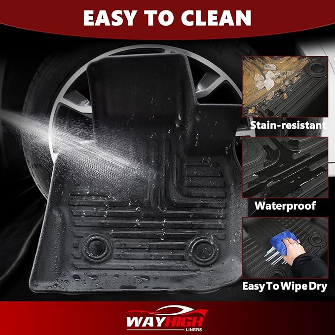 Wayhigh-All Weather Floor Mats Cargo Liner for Volkswagen Tiguan 2018 2019 2020 2021 2022 2023 2024 TPE Car Mats Cargo Mat Waterproof Anti-Slip Floor Liners VW Tiguan Accessories- Black