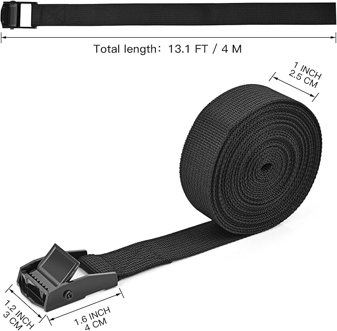 Tie Down Straps 4 Pcs Lashing Strap 13.1' x 1" Adjustable Heavy Duty Cam Buckle Cinch Straps for Cargo, Trucks, Luggage, Trailer, Motorcycle (Black)