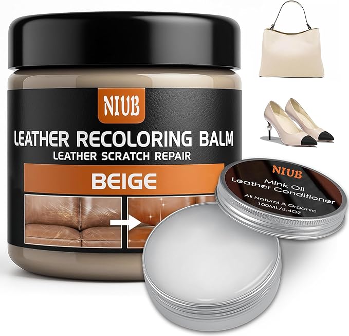 Leather Recoloring Balm Leather Color Restorer Scratch Repair Leather Paint for Furniture Couches Car Seats Shoes Bags Leather Dye and Scratched Leather with Leather Conditioner - Beige