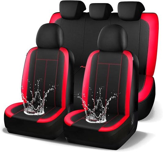 Waterproof Car seat Covers Full Set, Premium EVA Neoprene Lining Seat Covers, Airbag Compatibable,Universal Automotive Comfort Protection for Most Cars,Trucks,SUVs(Black Red 816)
