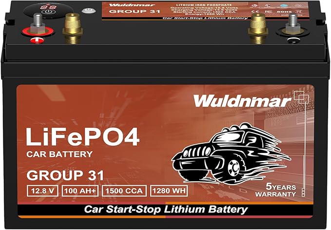 12.8V 100Ah 1500A LiFePO4 Group31 Lithium-ion Automotive Start Stop Battery Lightweight High Performance with Battery Level Display