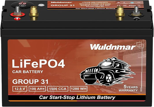 12.8V 100Ah 1500A LiFePO4 Group31 Lithium-ion Automotive Start Stop Battery Lightweight High Performance with Battery Level Display