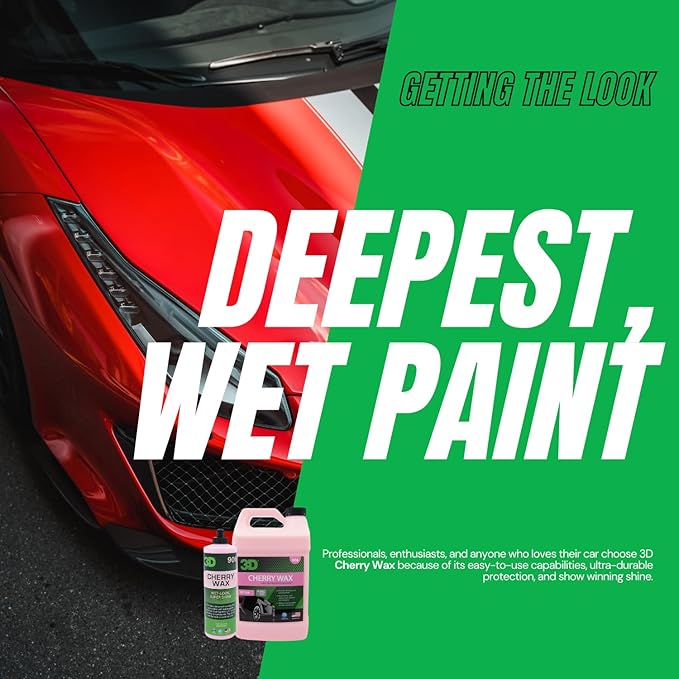 3D Cherry Wax – Liquid Carnauba Show Car Wax with Synthetic Polymers | Deep Gloss Finish | Easy Wipe-Off | Slick Shine | Fast Application | Made in USA | 1 Gallon