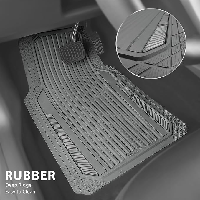 CAR PASS Heavy Duty Sporty Rubber Car Mats, Deep Dish All Weather Car Floor Mats Full Set, Waterproof Anti-Slip Automotive Matts Rugs Trim to Fit for Most Sedans SUVs Vans, 4-Piece All Gray