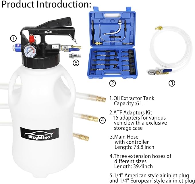 6L Transmission Fluid Pump and Oil Extractor Pump,6L Automatic Transmission Fluid Pump Fluid Extractor/Dispenser for ATF Filler System with 15 Pieces ATF Filler Adapters and 4 Hoses (BLUE, 6L)