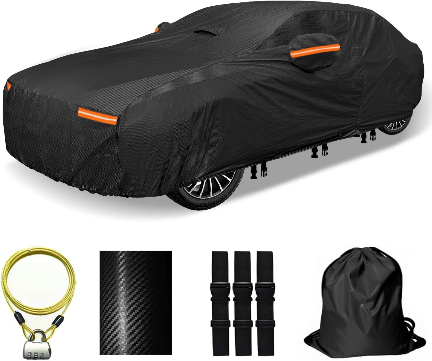 30 Layers Car Cover for Automobiles All Weather Waterproof, Outdoor Snowproof UV Protection Windproof, Door Zipper, Soft Cotton, Heavy Duty Universal Car Covers, (Black, Fit Sedans 171"-180")