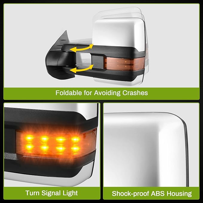 AUTOSAVER88 Towing Mirrors Compatible with Chevy GMC 2008-2013 Silverado Sierra All Models, Power Heated LED Arrow Signal Light Reverse Lights (2007 for New Body ONLY)