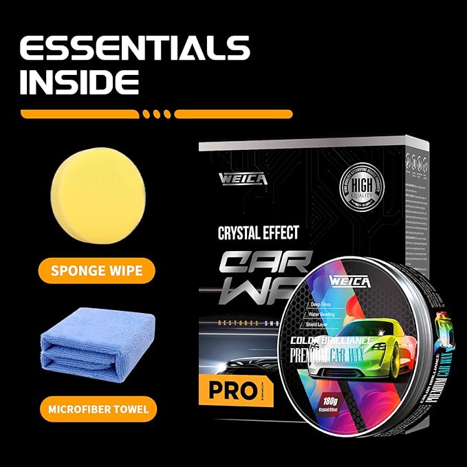 Premium Carnauba Wax 30% Conc. - Ultimate Paint Protection for Luxury Cars | 3-Month UV & Acid Rain Shield | Hydrophobic Ceramic Coating Enhancer (180g)