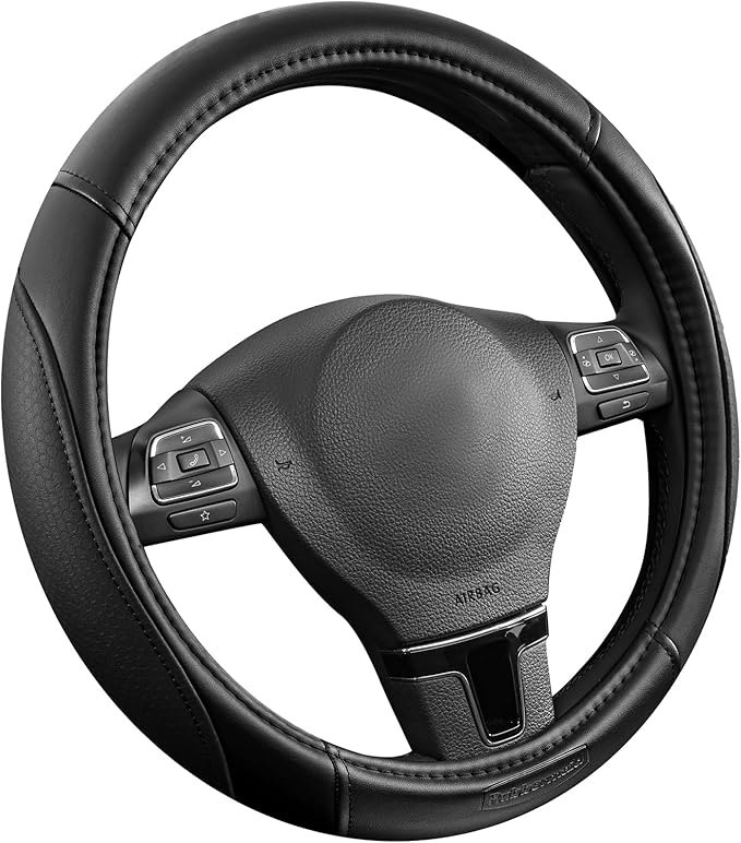 Rubbermaid Steering Wheel Cover – Universal Fit 14.5"–15" Steering Wheel Cover, Anti-Slip Grip, Breathable Leather, All-Season Protection, Interior Upgrade for Cars, Trucks, SUVs - Black
