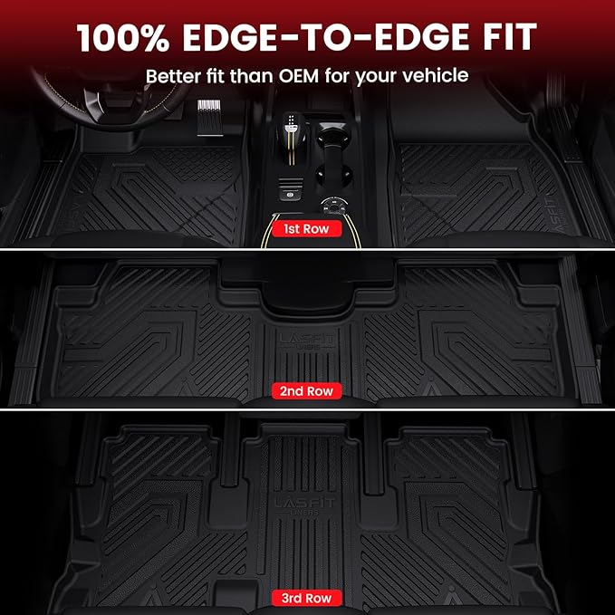 LASFIT Floor Mats for Toyota Highlander 2019-2014(Not for Hybrid), All Weather TPE Cargo Mats Floor Liner for Highlander LE/Limited/SE/XLE, Black(Not fit 2nd Row Bench Seating).