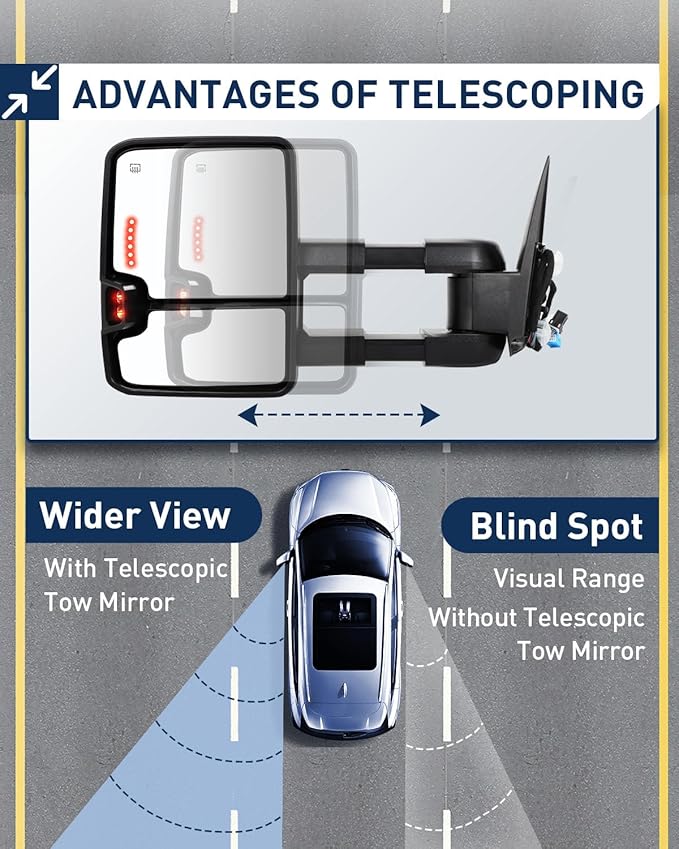 ECCPP Tow Mirrors Towing Mirrors Compatible With 2003-07 For Chevy For GMC Pickup With Left Right Side Power Adjusted Heated Arrow Light Width Light With Black Housing