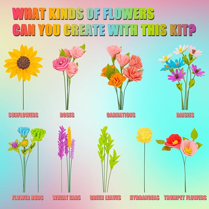 FTBox Crafts Kit for Girls Ages 6-12, Felt Flowers Bouquet and Paint Vase Art Craft Project for Girls, DIY Activity Christmas Birthday Gift for Kids Age 8 9 10 11 12 Year Old (Ceramic Vases)