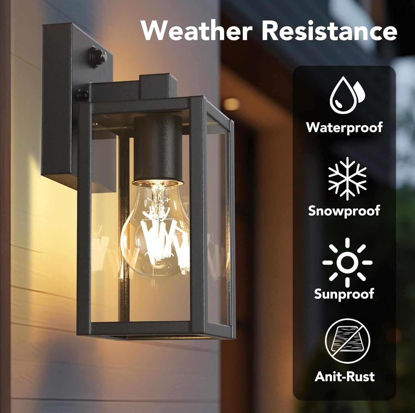 PARTPHONER Dusk to Dawn Outdoor Light Fixtures, 2-Pack Sensor Porch Lights, Waterproof Exterior Wall Sconce Lighting Lamp, Waterproof Wall Lantern for House, Doorway, Garage (Black)