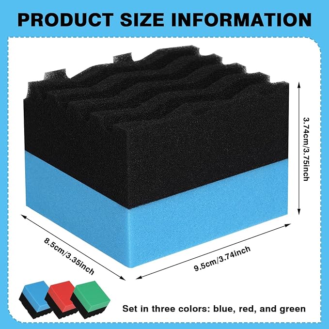 3 Pack Large Tire Dressing Applicator Pads, Wavy Contour Polish Sponge for Applying Shine, Wet, Gel, Or Balm (Red, Green, Blue)