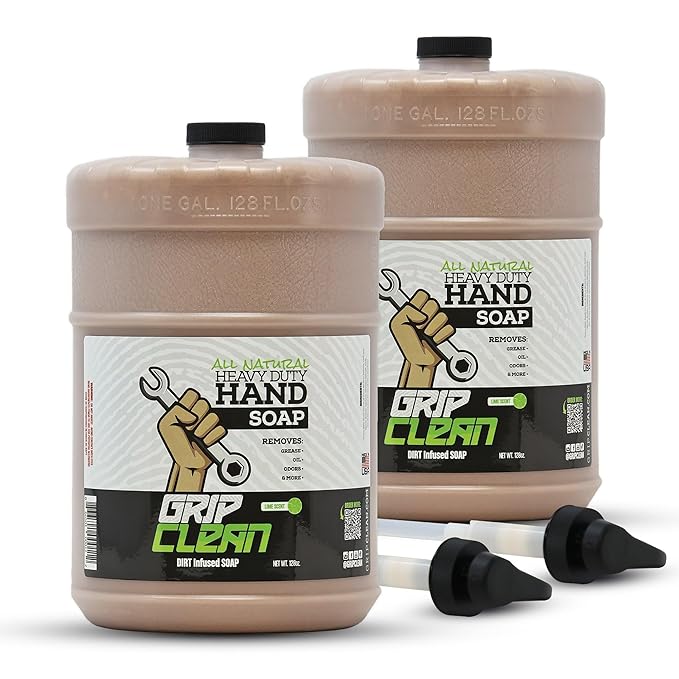 Grip Clean Heavy Duty Hand Cleaner for Mechanics – Natural Pumice & Clay-Infused Technology Removes Grease, Oil & Grime – Moisturizing Liquid Hand Soap for Shop, Garage & Industrial Use – 2 Gallons