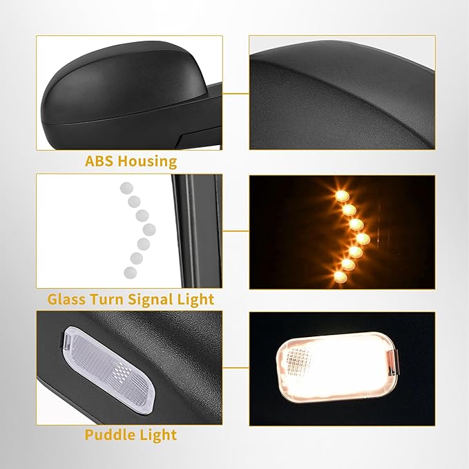DWVO Left Driver Side Towing Mirror for 2007-2014 Chevy Silverado & GMC Sierra New Body - Electric Heated Defrost, Power Adjustable Glass, LED Turn Signal, Puddle Lamp, Manual Folding