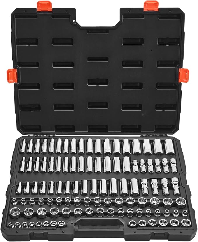 VEVOR Socket Set, 104 Pieces, 3/8 inch Drive Socket Tool Set, Metric Size from 6 to 24 mm, Deep and Standard, Mechanic Tool Kit with Storage Case, Chrome Plated CR-V Alloy Steel, for Automotive Repair