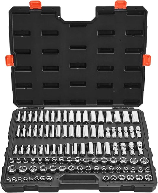 VEVOR Socket Set, 104 Pieces, 3/8 inch Drive Socket Tool Set, Metric Size from 6 to 24 mm, Deep and Standard, Mechanic Tool Kit with Storage Case, Chrome Plated CR-V Alloy Steel, for Automotive Repair