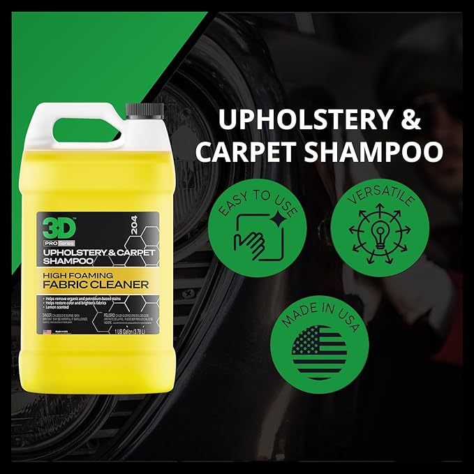 3D Upholstery & Carpet Shampoo - High Foam Stain Remover & Odor Eliminator Shampoo 1 Gallon