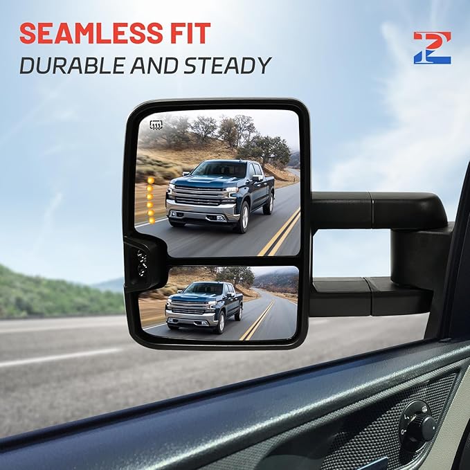 Towing Mirrors Compatible for 2014-2018 Silverado/Sierra 1500, 2015-2018 Silverado/Sierrs 2500 HD 3500 HD,Black Power Heated LED Arrow Light Amber Turn Signal Clearance Lamp Pair Set