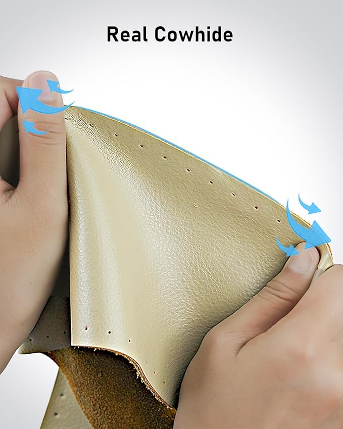 Belinous Leather Steering Wheel Cover Lace Up, Stitch On Wrap, Universal Fit 13-20 inch Car Truck SUV Pickup Boat, A Whole Piece of Cowhide, DIY Stitch w/Needle Thread (Size L0, Beige)