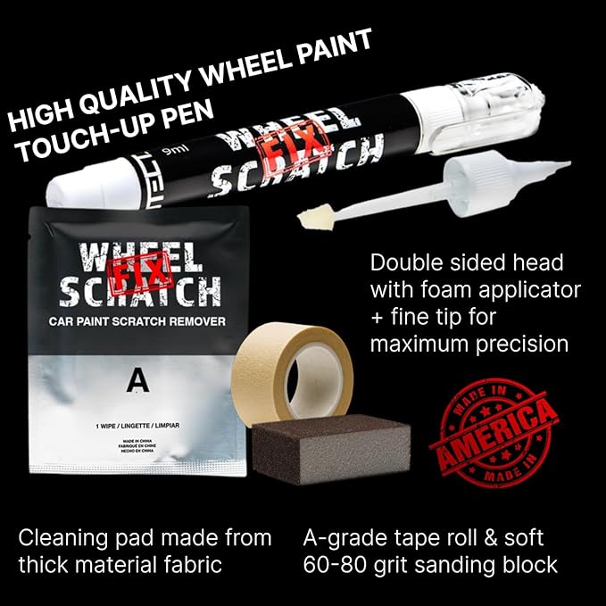 Wheel Scratch Fix® Light Silver Rim Touch Up Paint, Wheel Scratch Repair Kit, Alloy Curb Rash Repair Kit, Rim Touch Up Pen, Universal Wheel Paint, DIY Alloy Rim Repair (Light Silver)