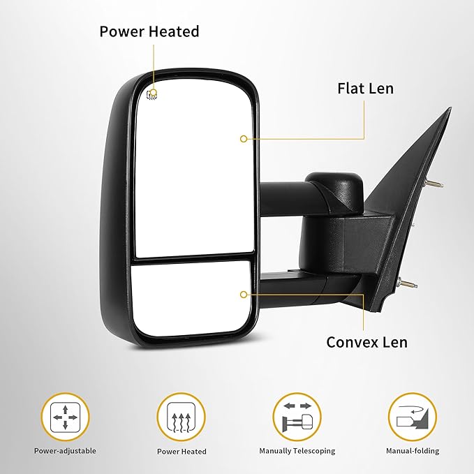 DWVO Towing Mirrors Compatible with 2015-2018 Silverado Sierra 2500 HD 3500 HD, 2014-2018 Chevy Silverado GMC Sierra 1500, Heated Telescoping Power Control Manually Folding Side Mirror