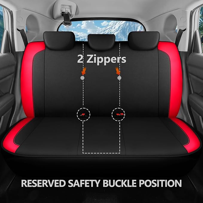 Waterproof Car seat Covers Full Set, Premium EVA Neoprene Lining Seat Covers, Airbag Compatibable,Universal Automotive Comfort Protection for Most Cars,Trucks,SUVs(Black Red 816)
