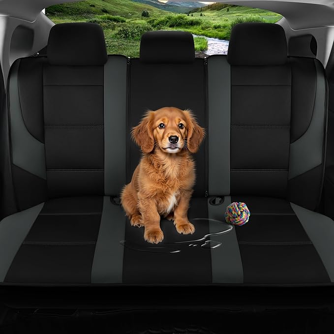 GIANT PANDA Neoprene Full Set Car Seat Covers, Leak-Proof & Waterproof Front&Rear/Back Car Seat Protector Fit 95% Cars Sedans SUV（Grey/Gary+Black）