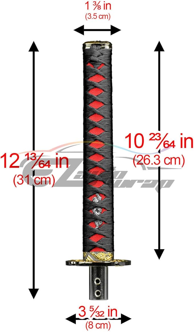 EZAUTOWRAP 26cm Black Red Shift Knob Samurai Sword Alloy Katana with Adapter Universal